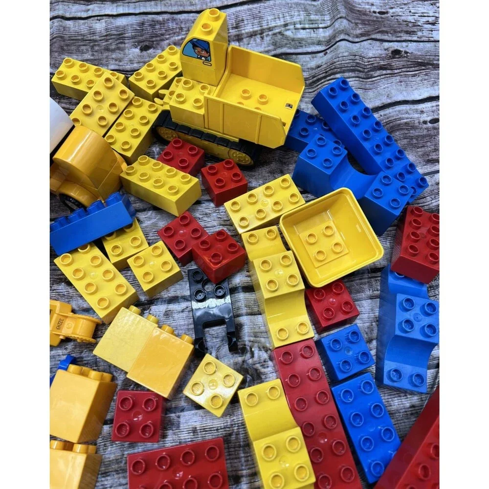Lot of 100 Lego Duplo Construction W/Minifigs, Trains, Cars, Trucks, Backhoe
